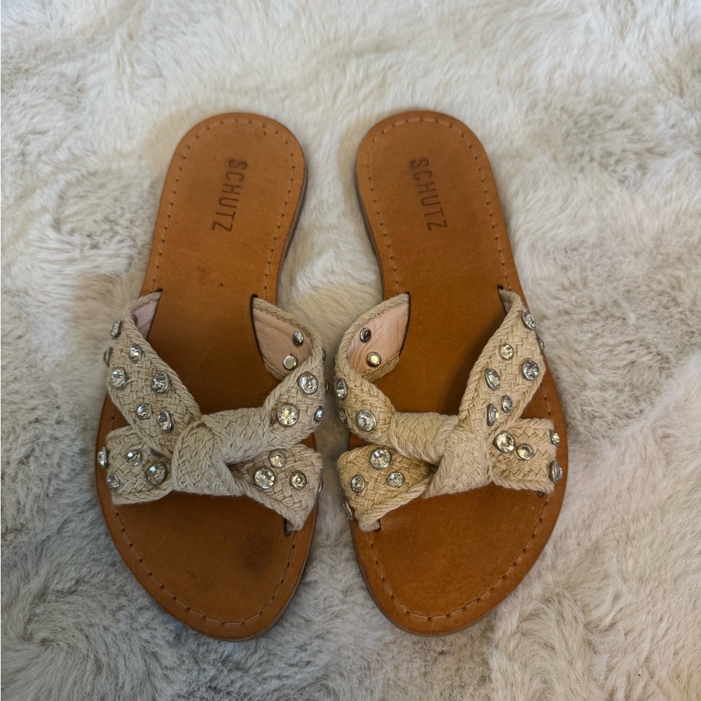 SCHUTZ Tan Sandals with H-Style Strap